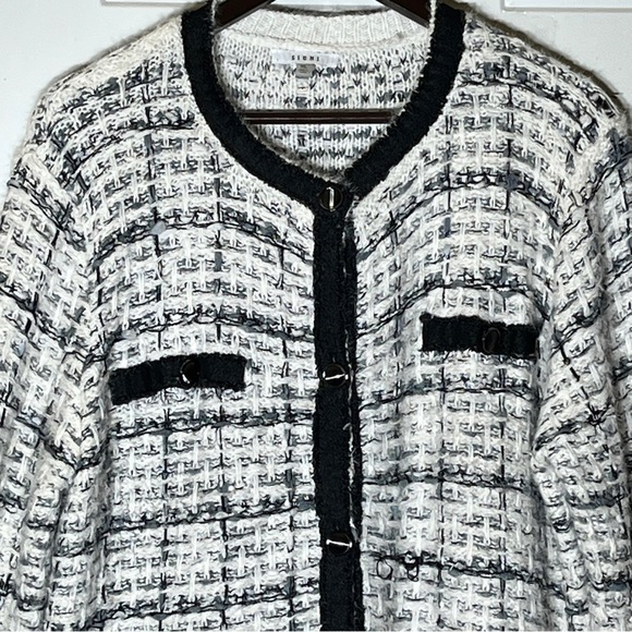 Anthropologie Sioni Nubby Knit Black White Gray Cardigan XL - Picture 9 of 12